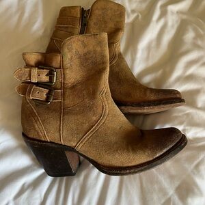 Lucchese Tan Ankle Booties with Buckle Detail Catalina